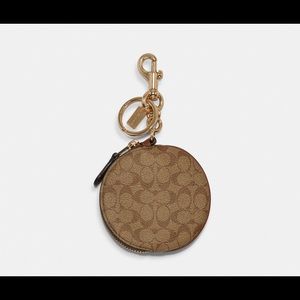 Coach Circular Coin Pouch Bag Charm In Signature Canvas